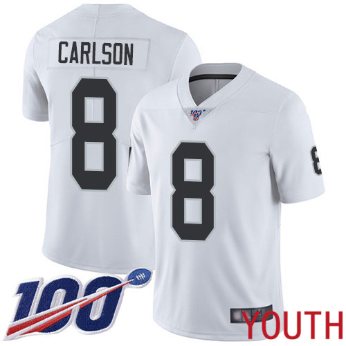 Oakland Raiders Limited White Youth Daniel Carlson Road Jersey NFL Football #8 100th Season Vapor Jersey->youth nfl jersey->Youth Jersey
